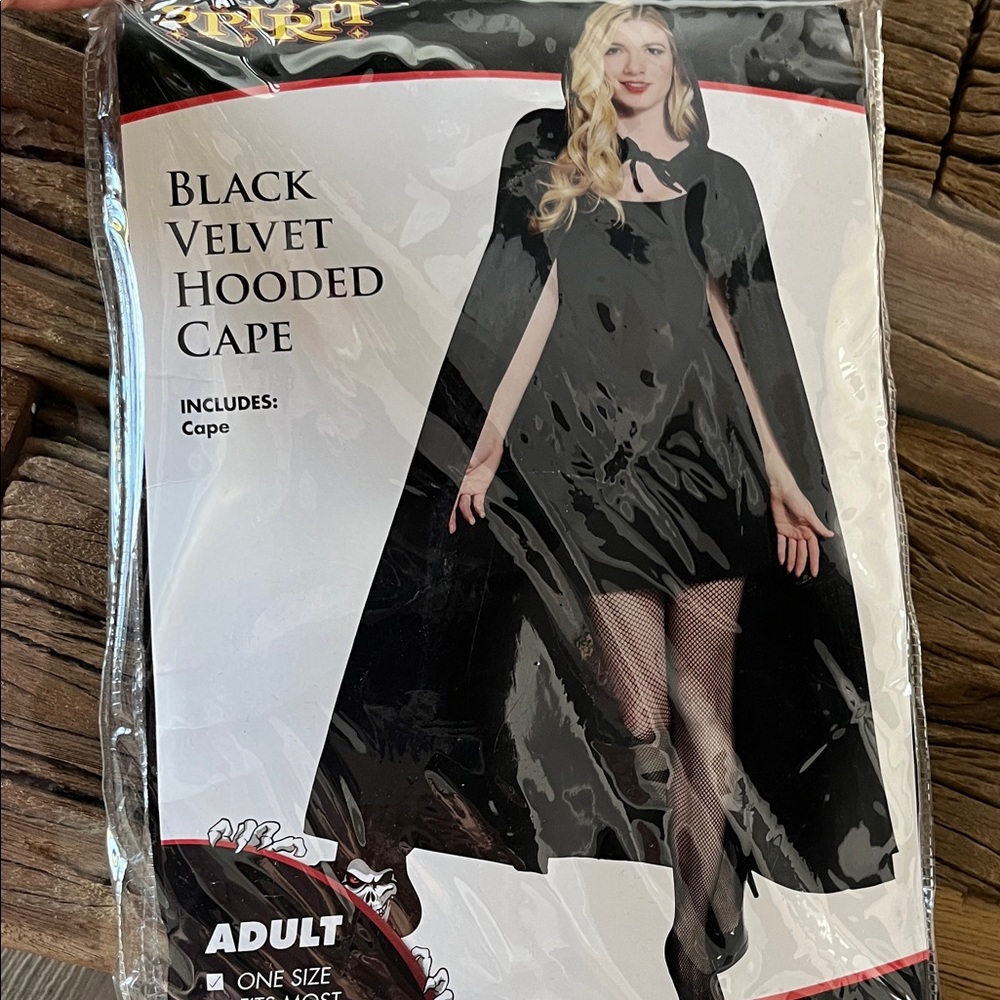 Spirit Halloween Black Velvet Hooded Cape OS